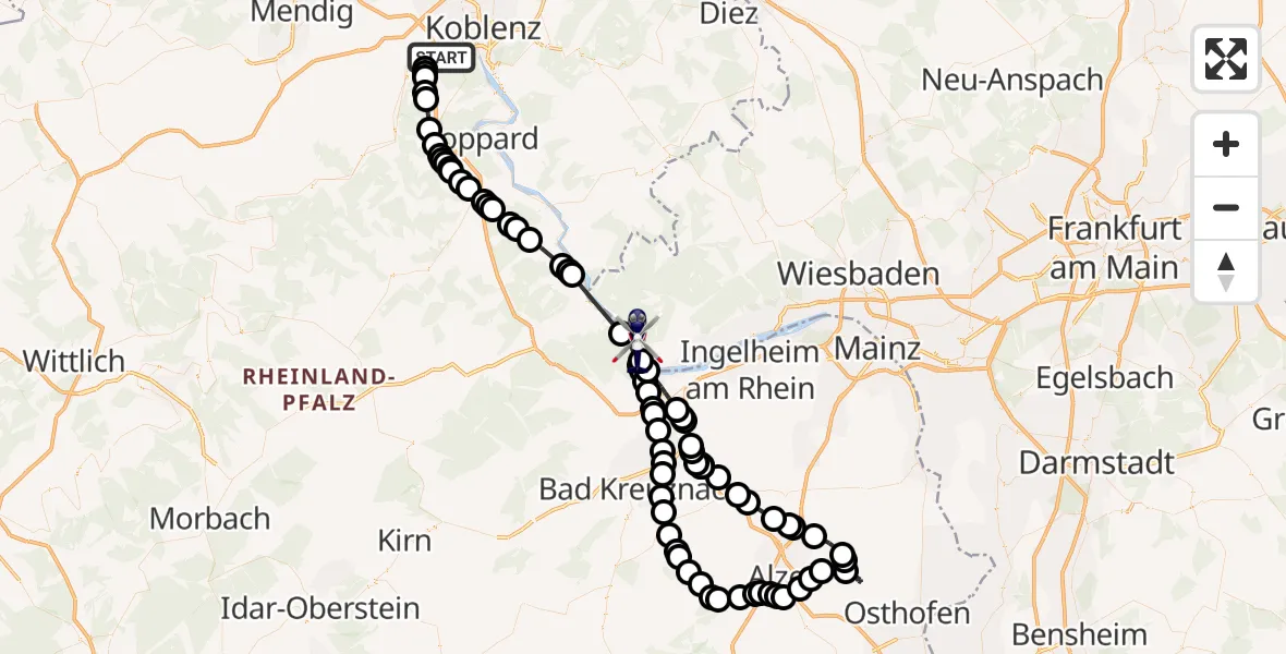 Flugroute Polizeihubschrauber Winningen - Assmannshausen, 12 Februar 2026, 09:21