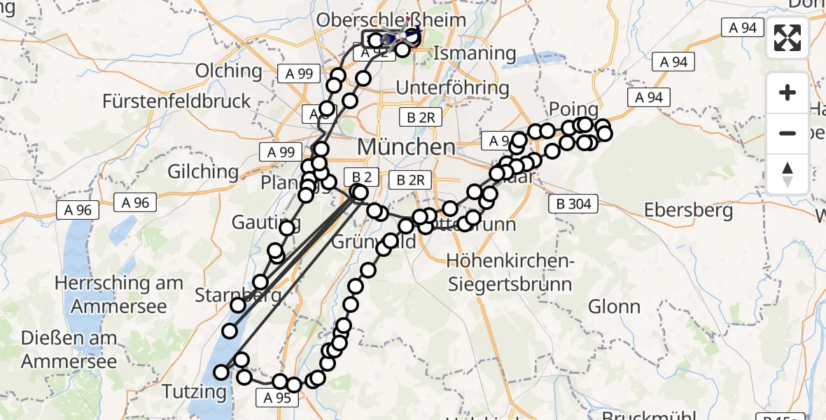 Flugroute Polizeihubschrauber Oberschleißheim - Oberschleissheim Heliport, 12 Februar 2026, 09:23