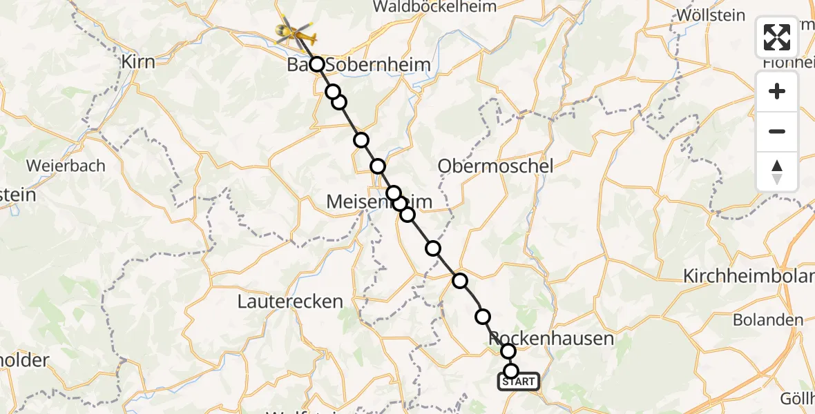 Routekaart van de vlucht: Rettungshubschrauber nach Monzingen, Flurstraße