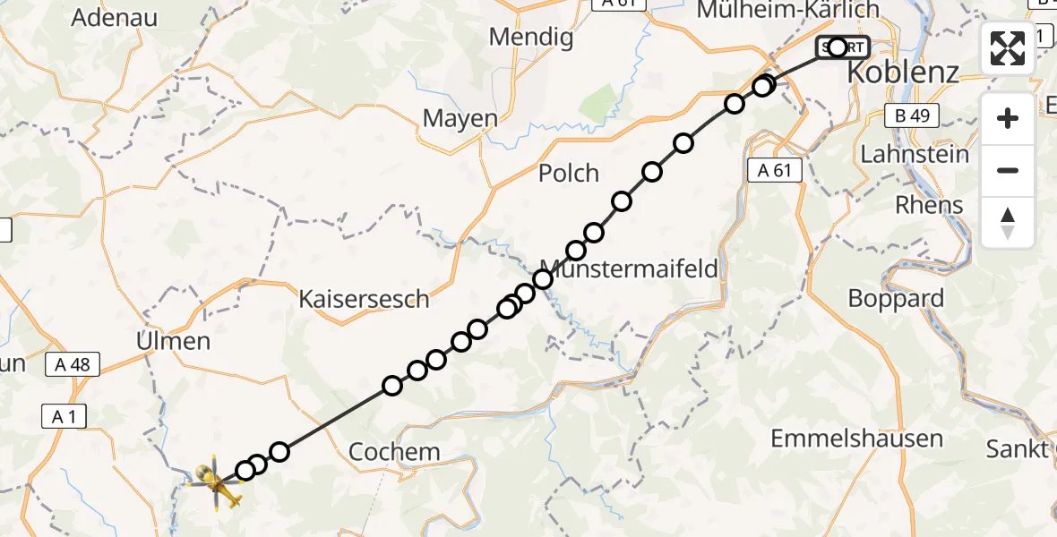 Flugroute Rettungshubschrauber Koblenz - Lutzerath, 12 Februar 2026, 09:39