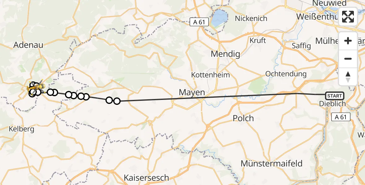 Routekaart van de vlucht: Ambulanzhubschrauber nach Nürburgring Heliport