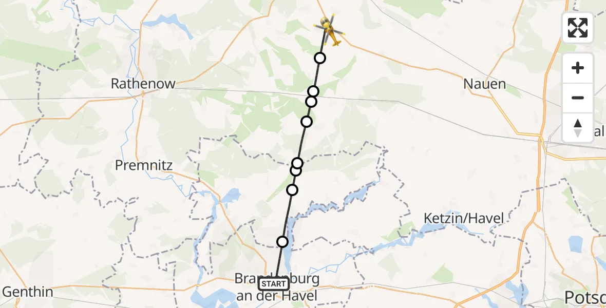 Flugroute Rettungshubschrauber Brandenburg an der Havel - Senzke, 12 Februar 2026, 09:56