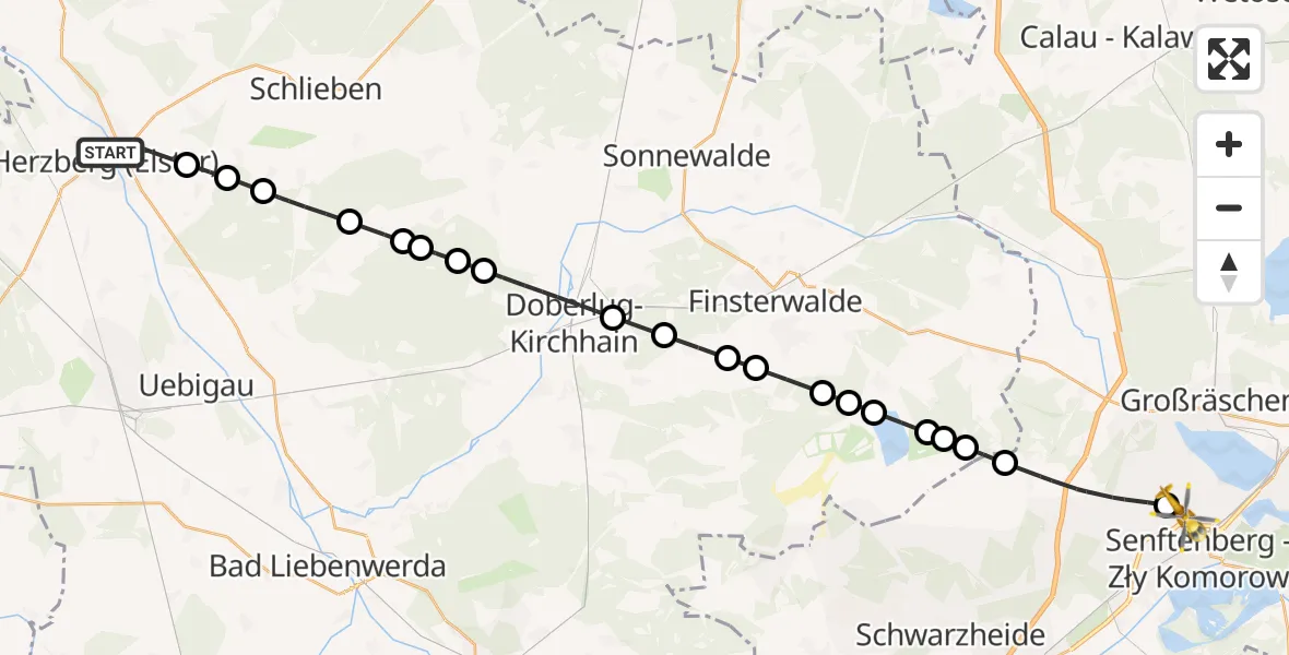 Flugroute Ambulanzhubschrauber Herzberg (Elster) - Senftenberg, 12 Februar 2026, 10:02