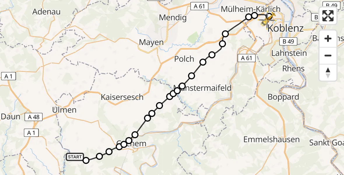 Flugroute Rettungshubschrauber Lutzerath - Koblenz, 12 Februar 2026, 10:15