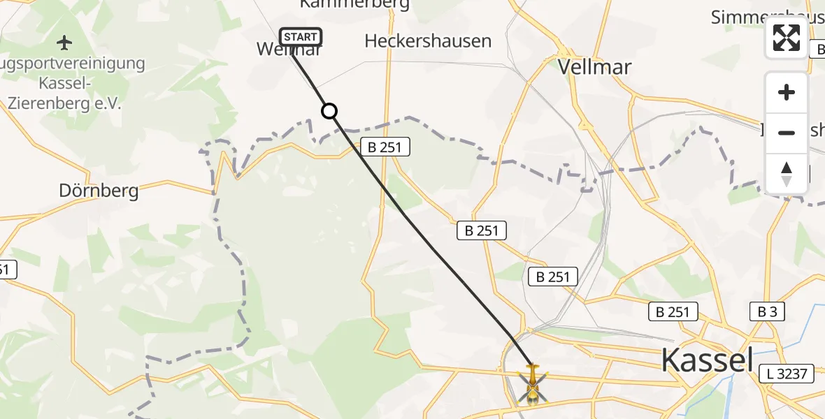Flugroute Rettungshubschrauber Kammerberg - Kassel, 12 Februar 2026, 10:20