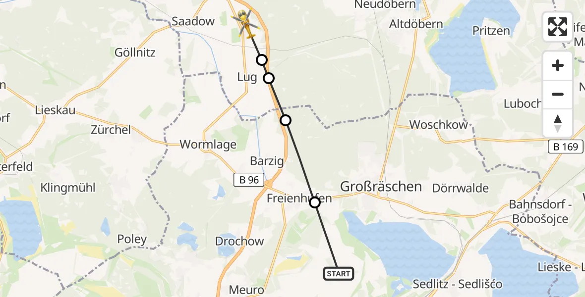 Routekaart van de vlucht: Rettungshubschrauber nach Bronkow, Förstereiweg