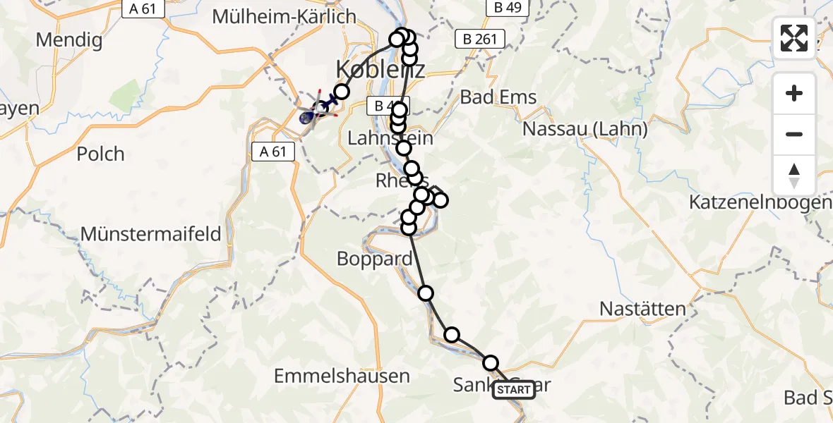 Flugroute Polizeihubschrauber Heide - Koblenz-Winningen Airfield, 12 Februar 2026, 10:23