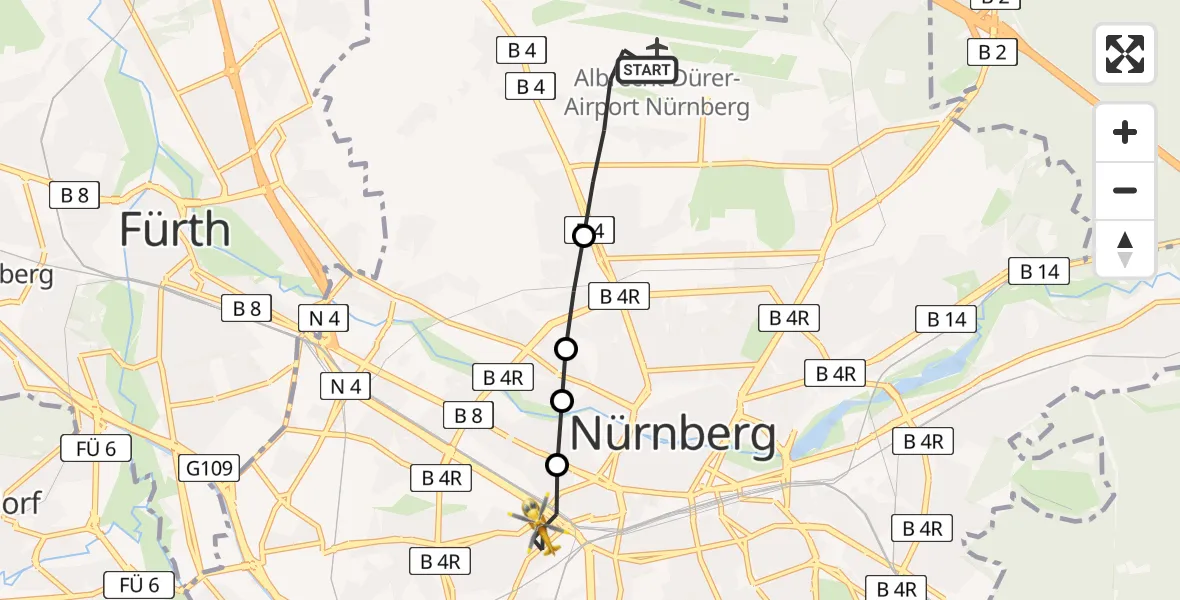 Flugroute Rettungshubschrauber Nuremberg Airport - Nürnberg, 12 Februar 2026, 10:28
