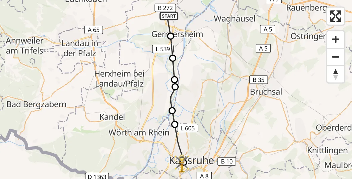 Routekaart van de vlucht: Rettungshubschrauber nach Sankt Vincentius Hospital Heliport