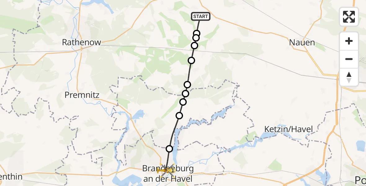Flugroute Rettungshubschrauber Senzke - Brandenburg an der Havel, 12 Februar 2026, 10:29