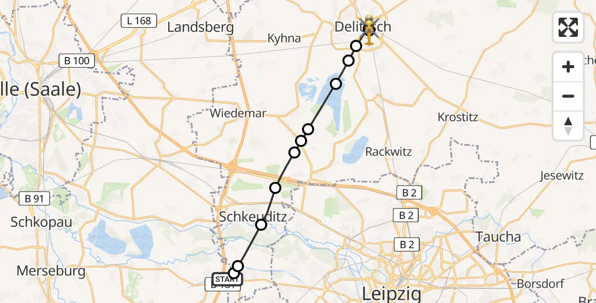 Routekaart van de vlucht: Rettungshubschrauber nach Delitzsch, Eilenburger Chaussee