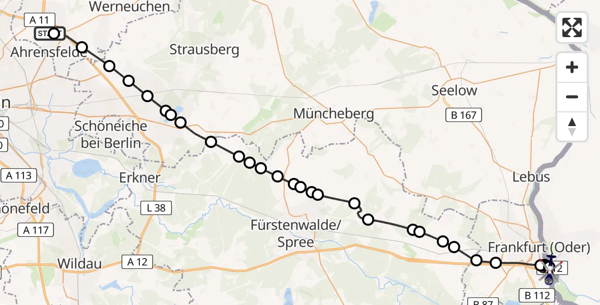 Flugroute Polizeihubschrauber Ahrensfelde Heliport - Güldendorf, 12 Februar 2026, 10:42