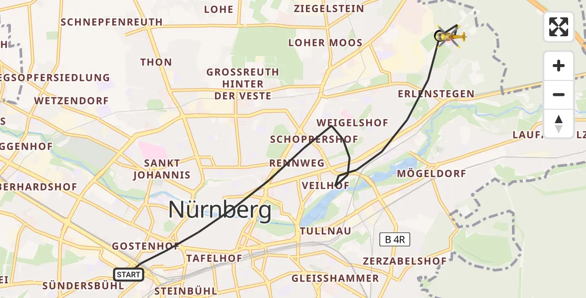 Flugroute Rettungshubschrauber Nürnberg - Martha-Maria Nürnberg Hospital Heliport, 12 Februar 2026, 10:53