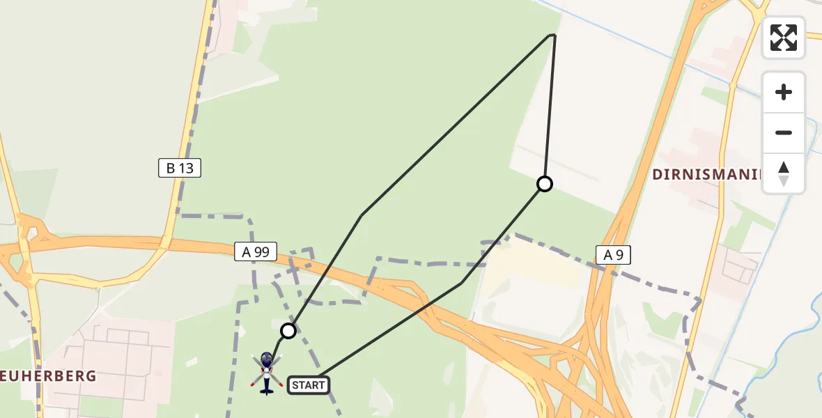 Routekaart van de vlucht: Polizeihubschrauber nach Oberschleißheim, A 99