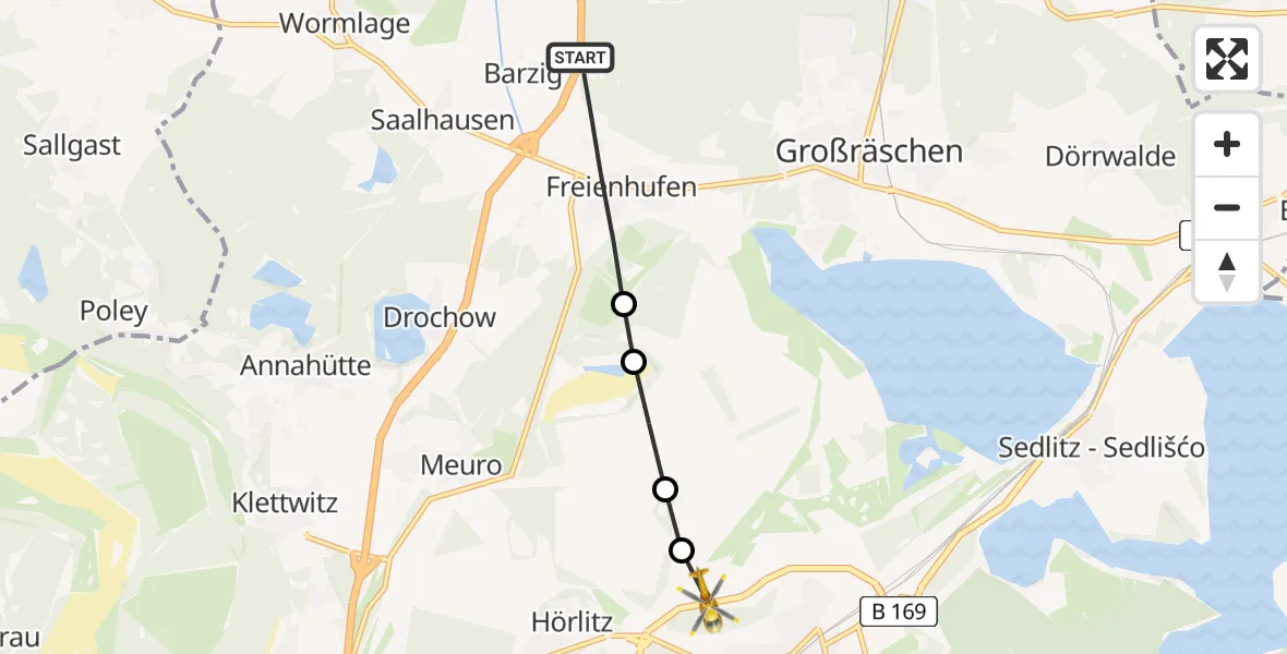 Routekaart van de vlucht: Rettungshubschrauber nach Senftenberg, K 6612