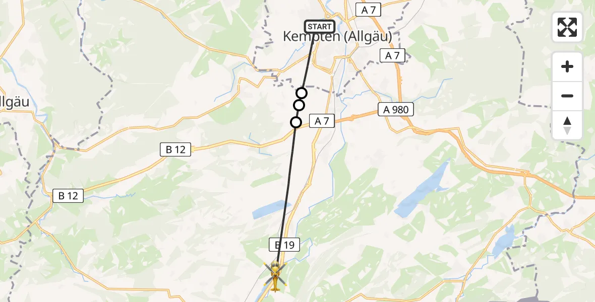 Routekaart van de vlucht: Rettungshubschrauber nach Seifen, B 19