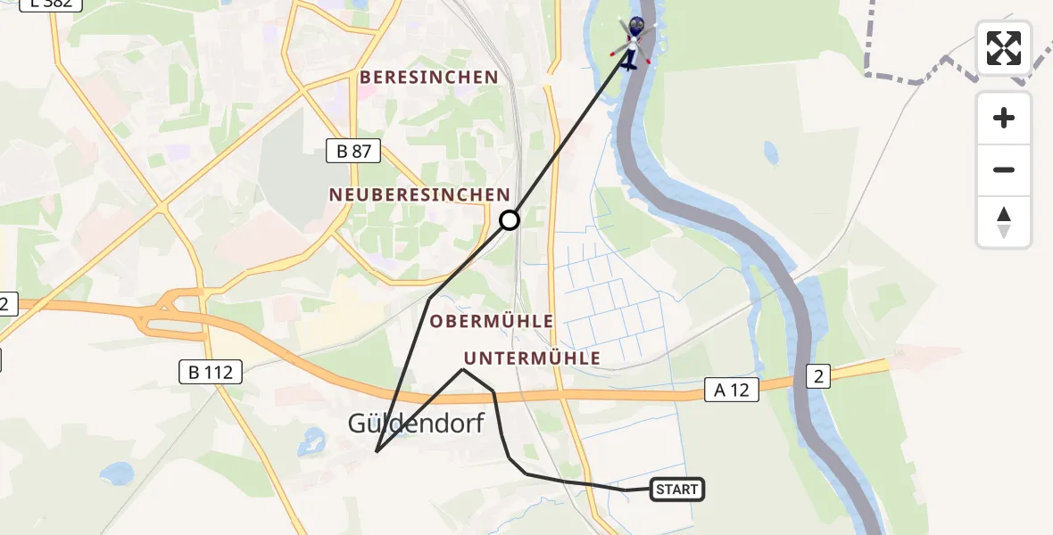 Flugroute Polizeihubschrauber Güldendorf - Frankfurt (Oder), 12 Februar 2026, 11:12