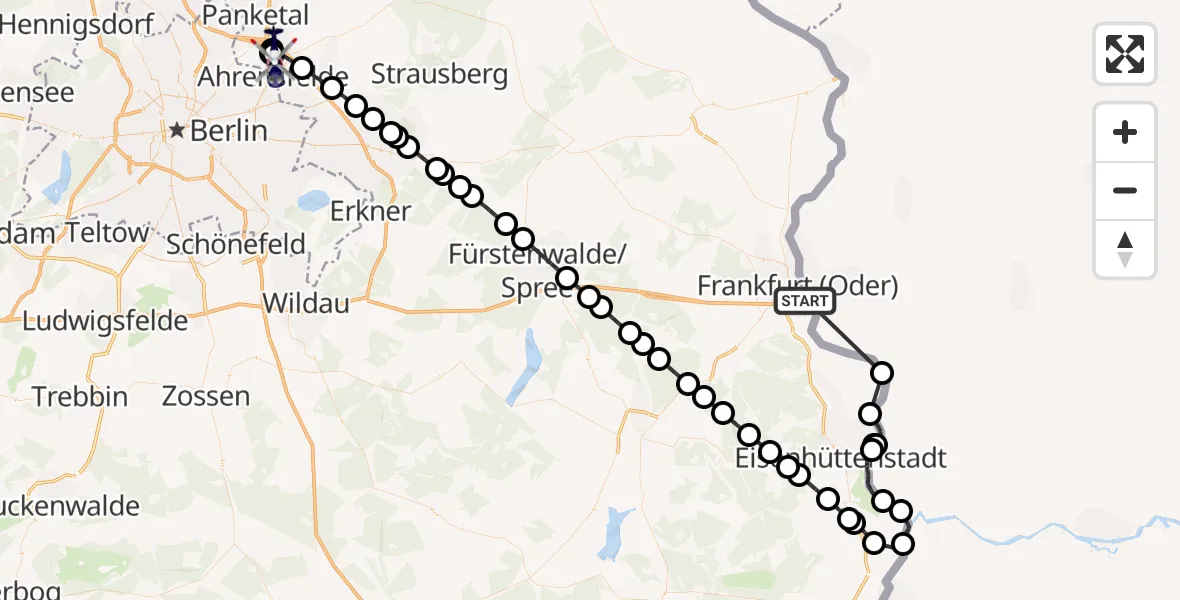 Flugroute Polizeihubschrauber Frankfurt (Oder) - Ahrensfelde Heliport, 12 Februar 2026, 11:25