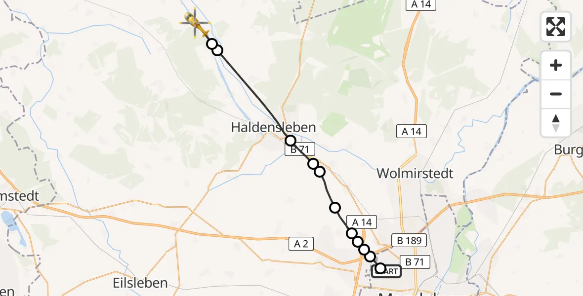 Routekaart van de vlucht: Rettungshubschrauber nach Calvörde, südlicher Serviceweg am Mittellandkanal