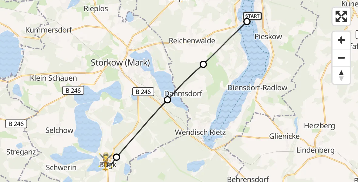 Flugroute Rettungshubschrauber Pieskow - Bugk, 12 Februar 2026, 11:36
