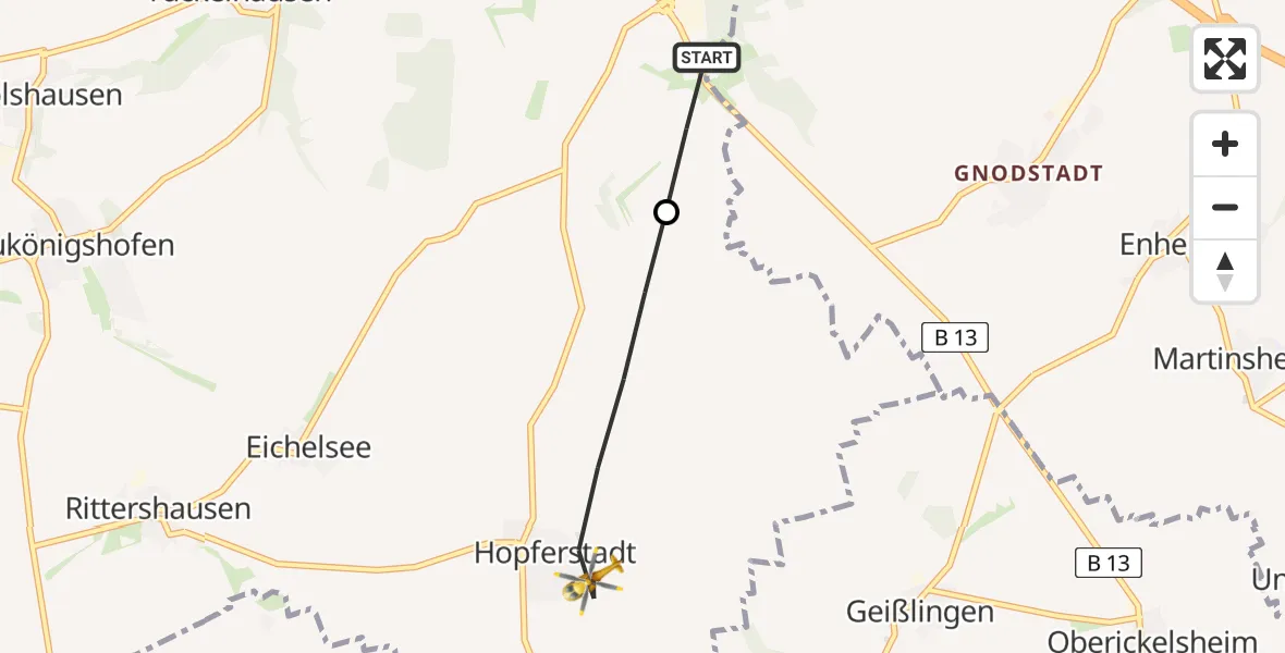 Flugroute Rettungshubschrauber Ochsenfurt - Hopferstadt, 12 Februar 2026, 11:37