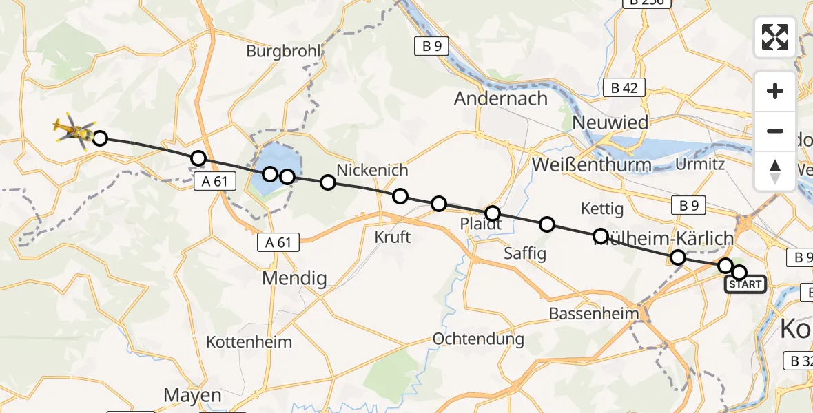 Flugroute Rettungshubschrauber Koblenz - Engeln, 12 Februar 2026, 11:38
