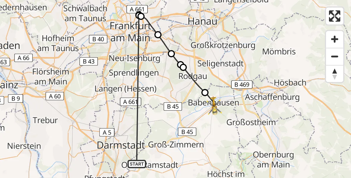 Flugroute Rettungshubschrauber Traisa - Babenhausen, 12 Februar 2026, 11:43