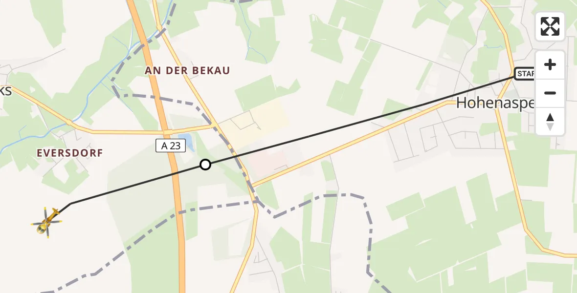 Routekaart van de vlucht: Rettungshubschrauber nach Kaaks, Dorfstraße