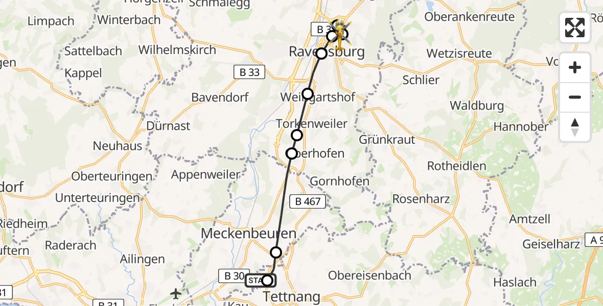 Routekaart van de vlucht: Rettungshubschrauber nach Sankt Elisabeth Hospital Heliport