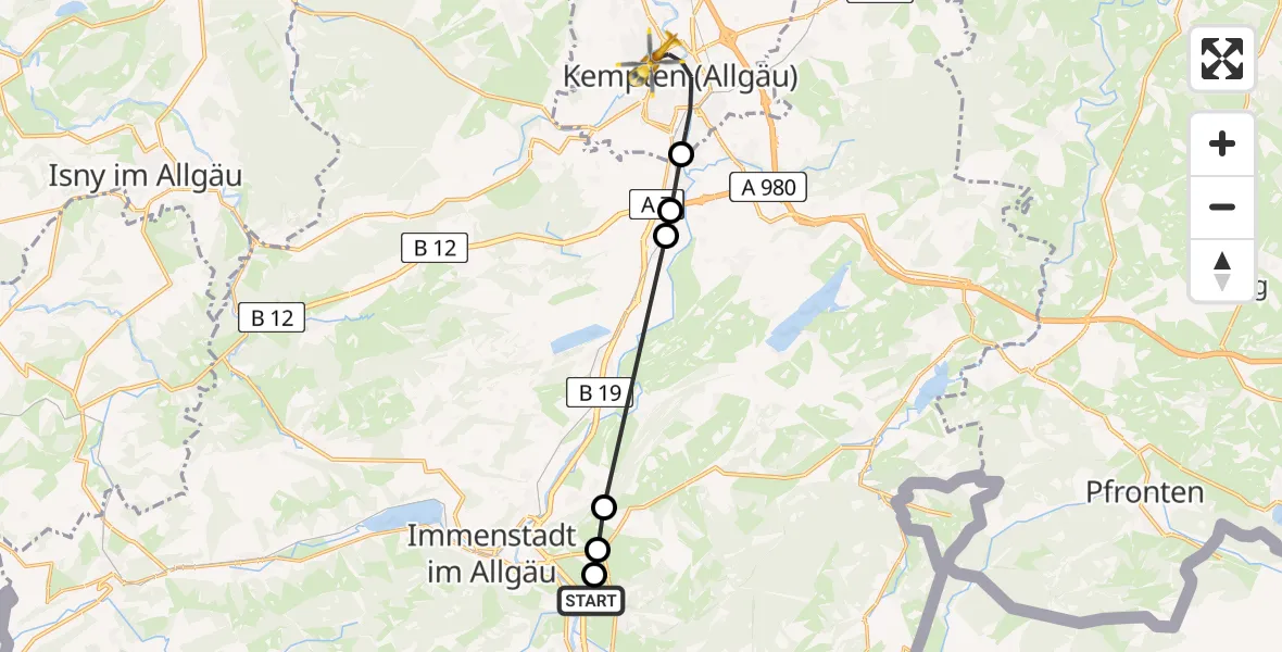 Flugroute Rettungshubschrauber Burgberg - Kempten (Allgäu), 12 Februar 2026, 11:49