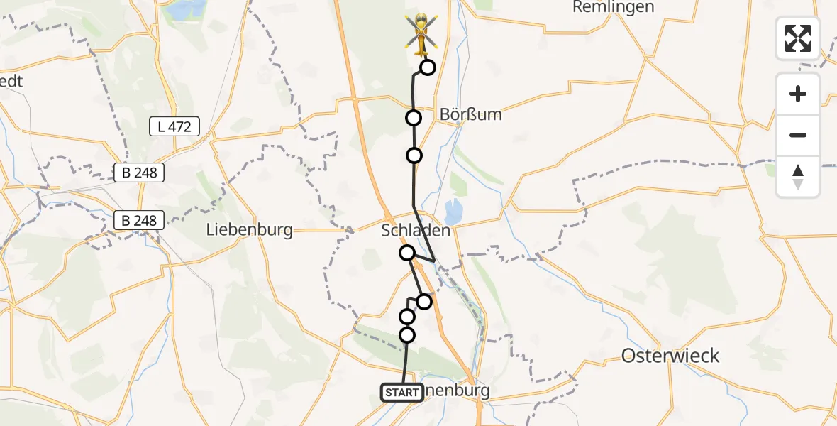 Flugroute Rettungshubschrauber Vienenburg - Dorstadt Ultralight Airfield, 12 Februar 2026, 12:04