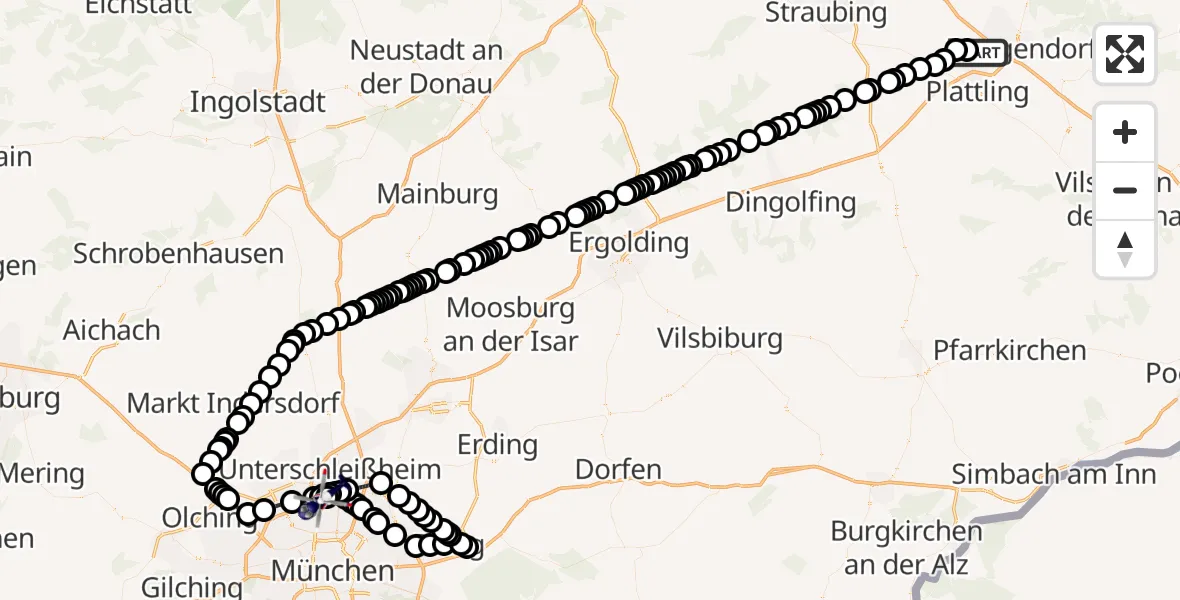 Flugroute Polizeihubschrauber Fehmbach - Oberschleißheim, 12 Februar 2026, 12:15
