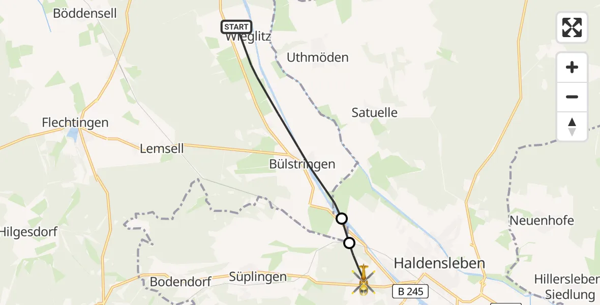 Routekaart van de vlucht: Rettungshubschrauber nach Haldensleben, Kiefholzstraße