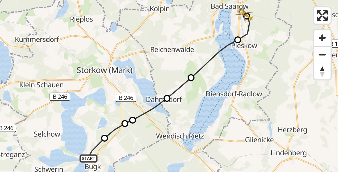 Flugroute Rettungshubschrauber Bugk - Bad Saarow, 12 Februar 2026, 12:19