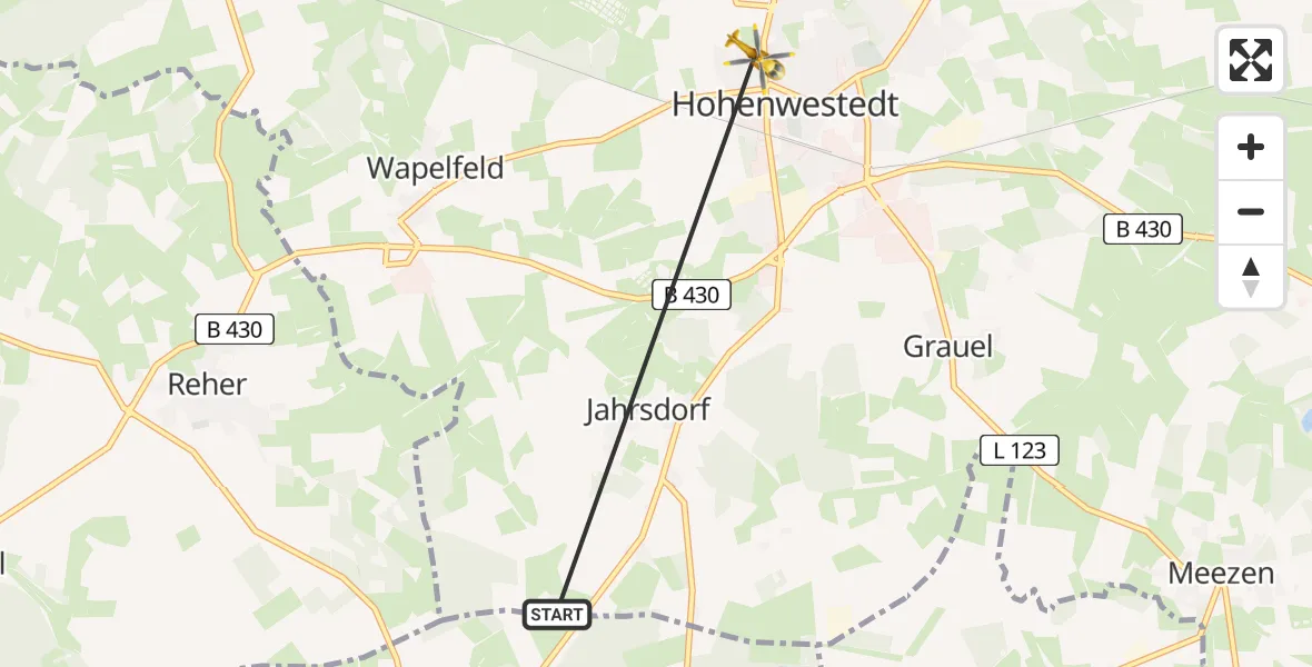 Flugroute Rettungshubschrauber Peissen - Hohenwestedt, 12 Februar 2026, 12:20