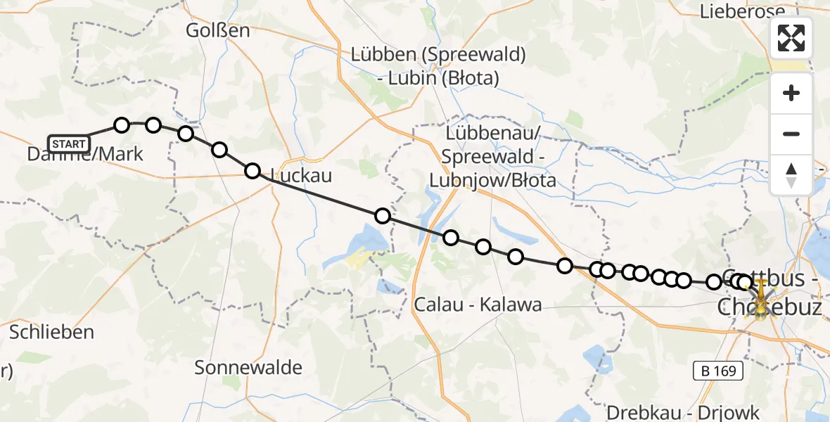 Routekaart van de vlucht: Rettungshubschrauber nach Cottbus, Spreewaldtunnel