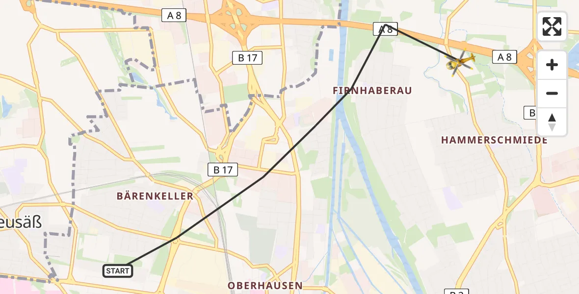 Flugroute Rettungshubschrauber Augsburg - Augsburg, 12 Februar 2026, 12:21