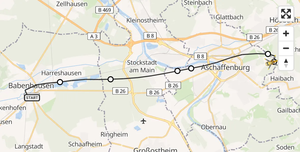 Routekaart van de vlucht: Rettungshubschrauber nach Aschaffenburg Hospital Heliport
