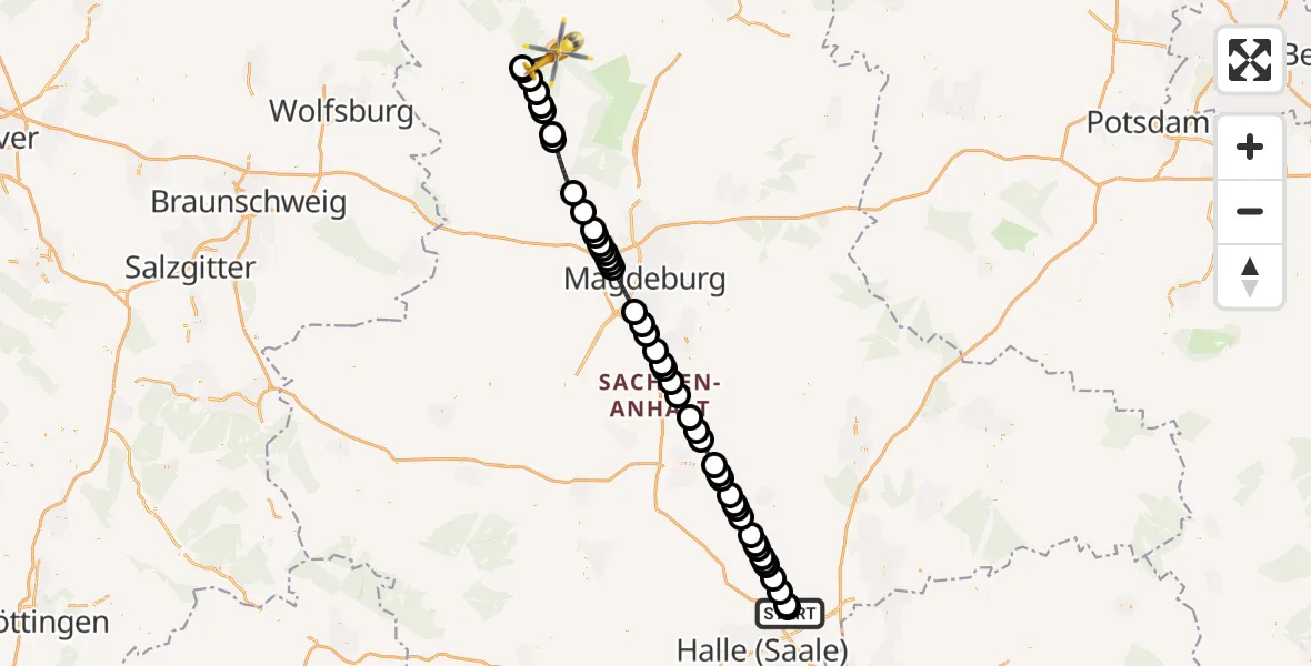 Flugroute Rettungshubschrauber Halle-Oppin Airfield - Gardelegen, 12 Februar 2026, 12:34