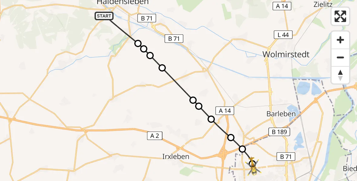 Flugroute Rettungshubschrauber Haldensleben - Magdeburg Hospital Heliport, 12 Februar 2026, 12:43