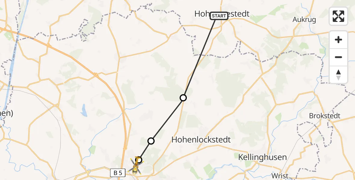 Flugroute Rettungshubschrauber Hohenwestedt - Itzehoe, 12 Februar 2026, 12:51