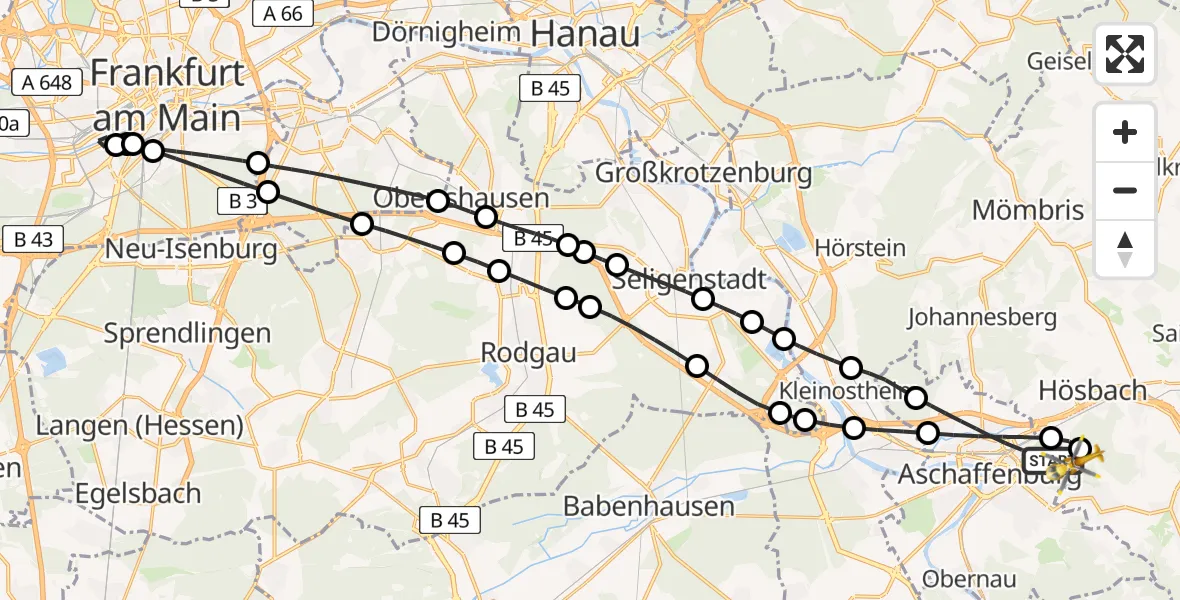 Routekaart van de vlucht: Rettungshubschrauber nach Aschaffenburg Hospital Heliport