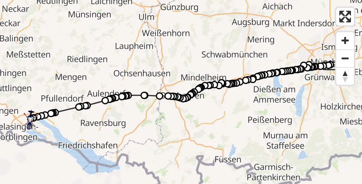 Flugroute Polizeihubschrauber Ramersdorf-Perlach - Radolfzell-Stahlringen Airfield, 12 Februar 2026, 13:17