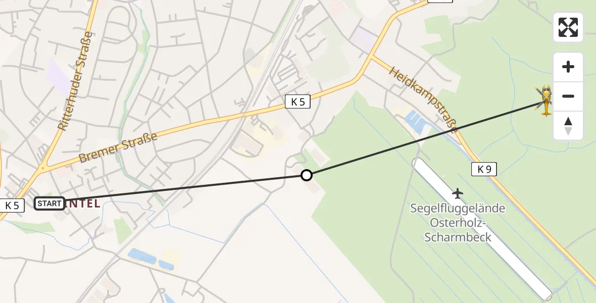 Flugroute Rettungshubschrauber Osterholz-Scharmbeck - Osterholz, 12 Februar 2026, 13:25