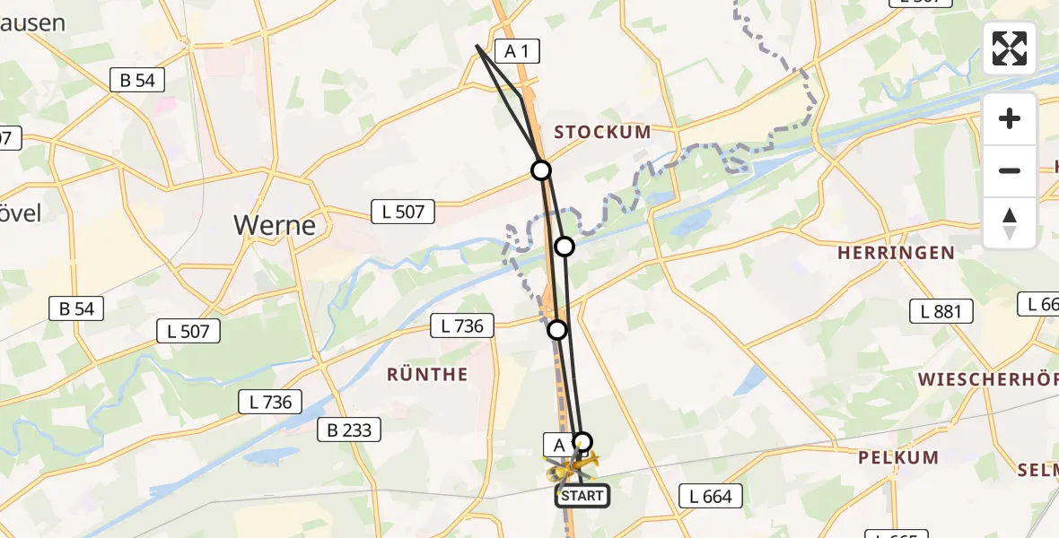 Flugroute Rettungshubschrauber Pelkum - Pelkum, 12 Februar 2026, 13:25