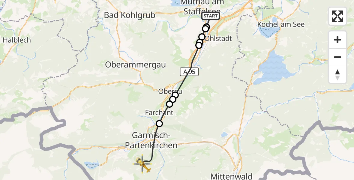 Flugroute Rettungshubschrauber Hechendorf - Garmisch-Partenkirchen, 12 Februar 2026, 13:49