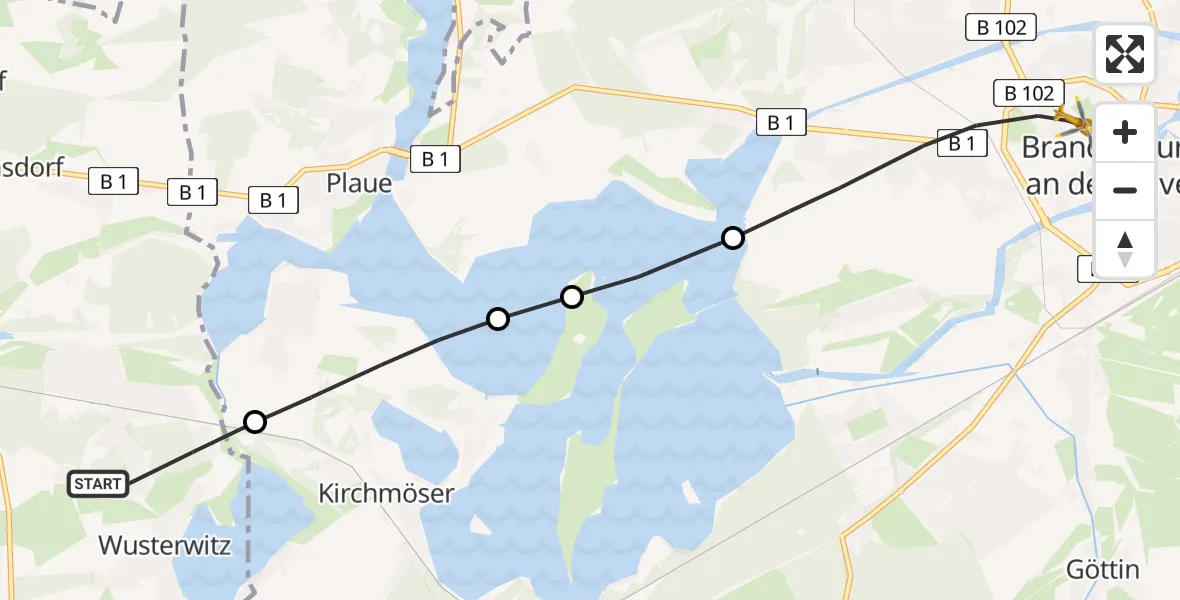 Routekaart van de vlucht: Rettungshubschrauber nach Brandenburg an der Havel, Triglafweg