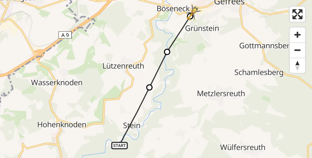 Flugroute Rettungshubschrauber Stein - Grünstein, 12 Februar 2026, 14:00