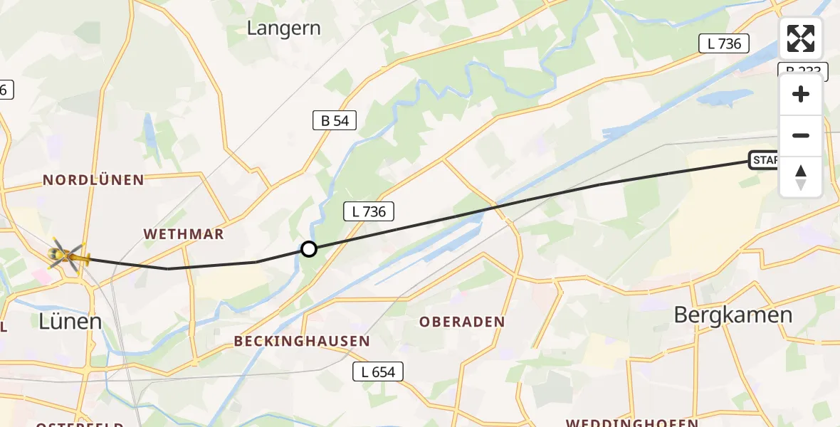 Flugroute Rettungshubschrauber Bergkamen - Lünen, 12 Februar 2026, 14:04