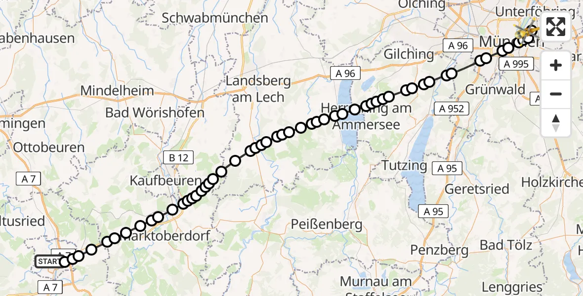 Routekaart van de vlucht: Rettungshubschrauber nach München Bogenhausen Hospital Heliport